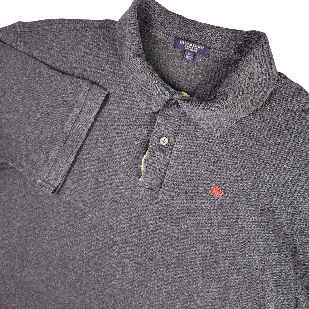 Burberry‎ Polo Shirt Mens XL Charcoal Grey Nova Check Placket Logo